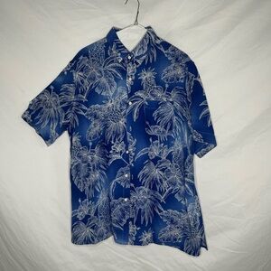 Tasso Elba Blue Casual Button Down Shirt with Floral Design